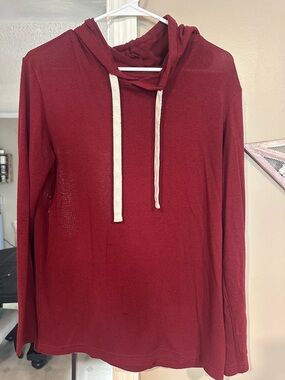 ZYIA Burgundy Hooded Pullover with Cream Drawstrings